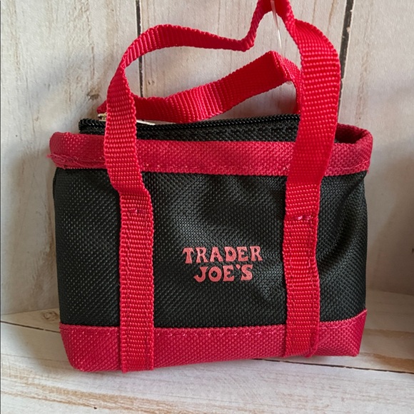 Trader Joe's 2 Pack Mini Micro Totes with reusable grocery bag inside red+black - Picture 3 of 5
